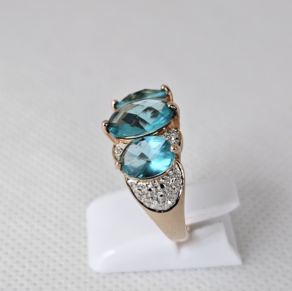 Stunning Caribbean Tourmaline & Diamond Ring Yellow Gold Vermeil Sz 7! - Picture 11 of 11